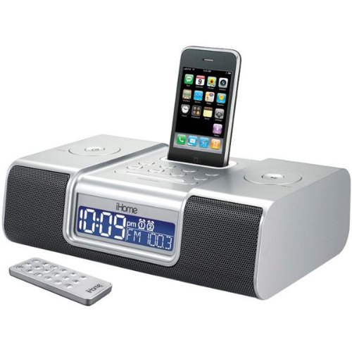 iHome iP9 Speaker Dock with Clock Radio for iPod and iPhone (Silver)