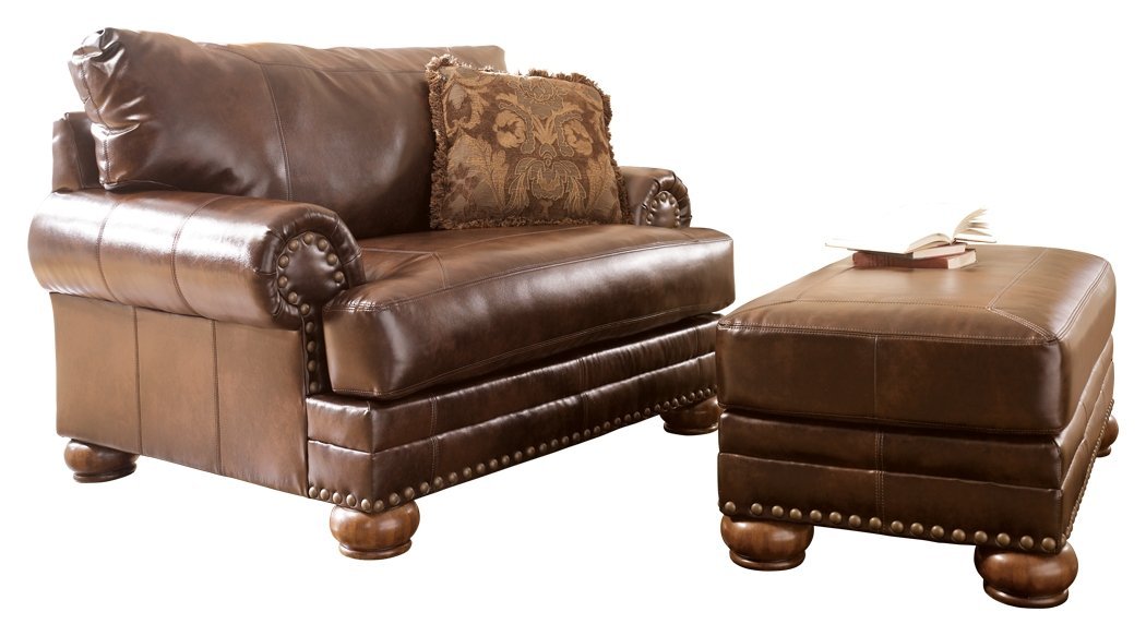 Ashley Furniture Signature Design - Chaling Chair and a Half with 1 Accent Pillow - Traditional and Weatherworn Style - Antique Brown