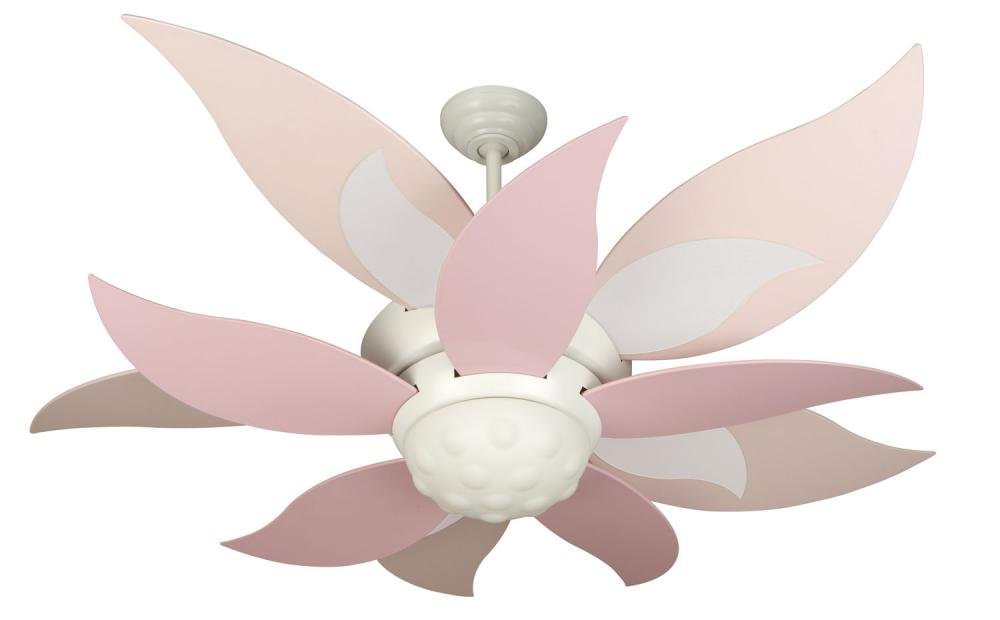 Craftmade BL52W, Bloom White Kids 52" Ceiling Fan w/ Light, Remote Control & BBL52-PNK Blades