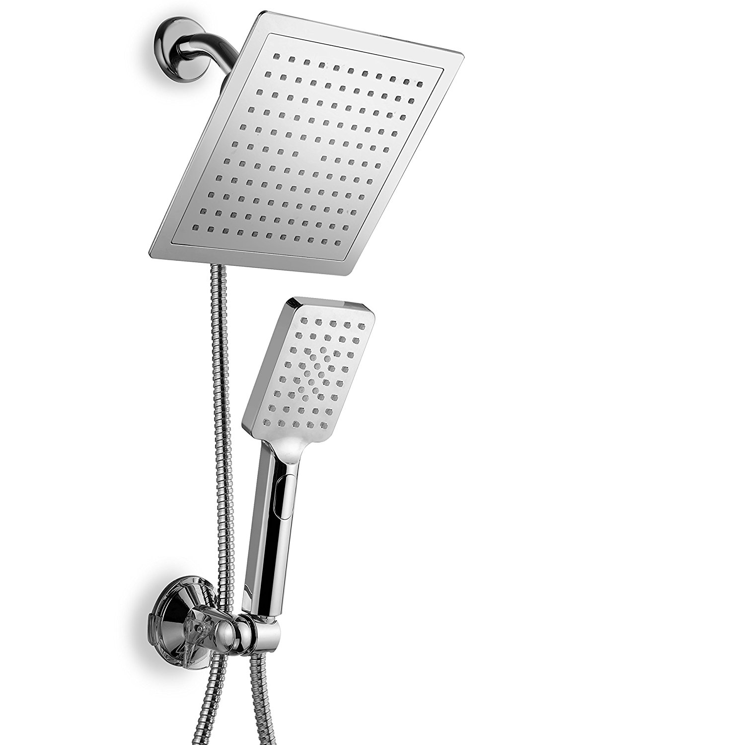 DreamSpa Ultra-Luxury 9" Rainfall Shower Head / Handheld Combo. Convenient Push-Button Flow Control Button for easy one-handed operation. Switch flow settings with the same hand! Premium Chrome
