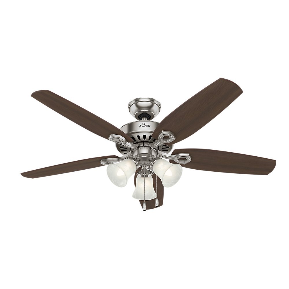 Hunter 53237 Builder Plus 52-Inch Ceiling Fan with Five Brazilian Cherry/Harvest Mahogany Blades and Swirled Marble Glass Light Kit, Brushed Nickel