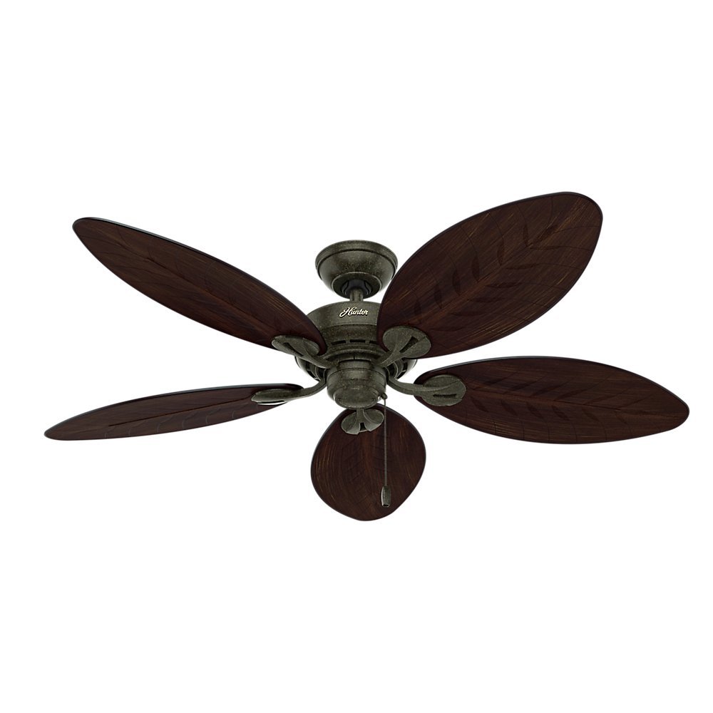 Hunter 54098 Bayview 54-inch ETL Damp Listed, Provencal Gold Ceiling Fan with Five Antique Dark Wicker/Antique Dark Palm Leaf Plastic Blades