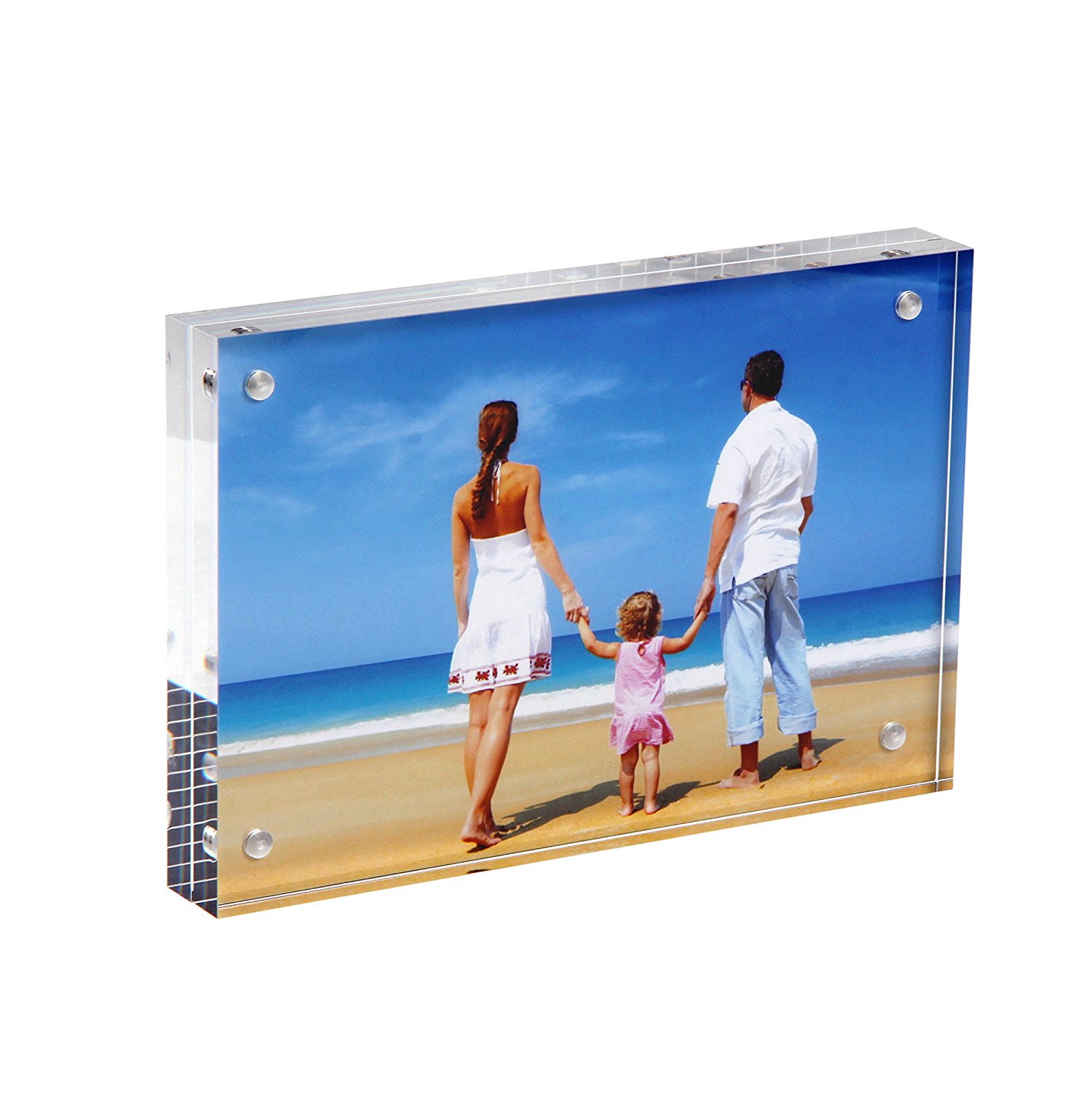 Niubee Clear Acrylic Photo Frame 4x6" Gift Box Package, Double Sided Magnetic Acrylic Block Picture Frames, Frameless Desktop Postcard Display