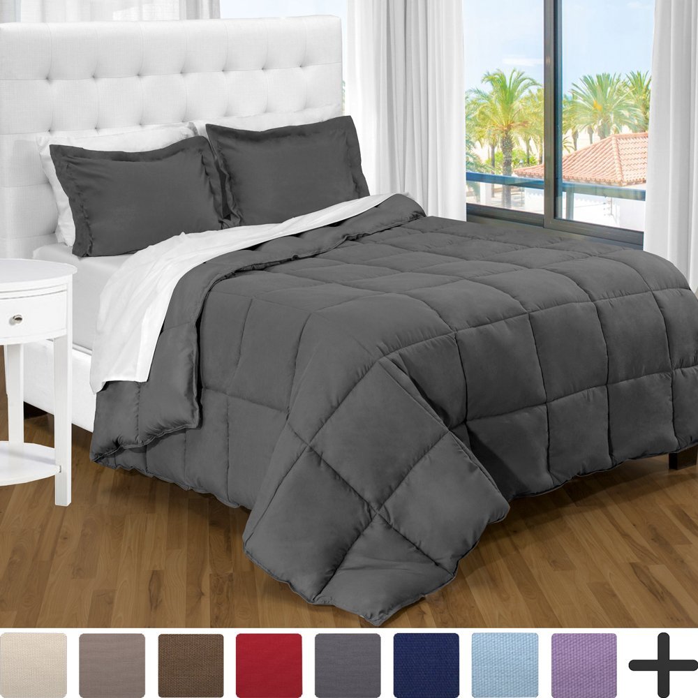 Ultra-Soft Premium 1800 Series Goose Down Alternative Comforter Set - Hypoallergenic - All Season - Plush Fiberfill, Twin Extra Long (Twin XL, Grey)