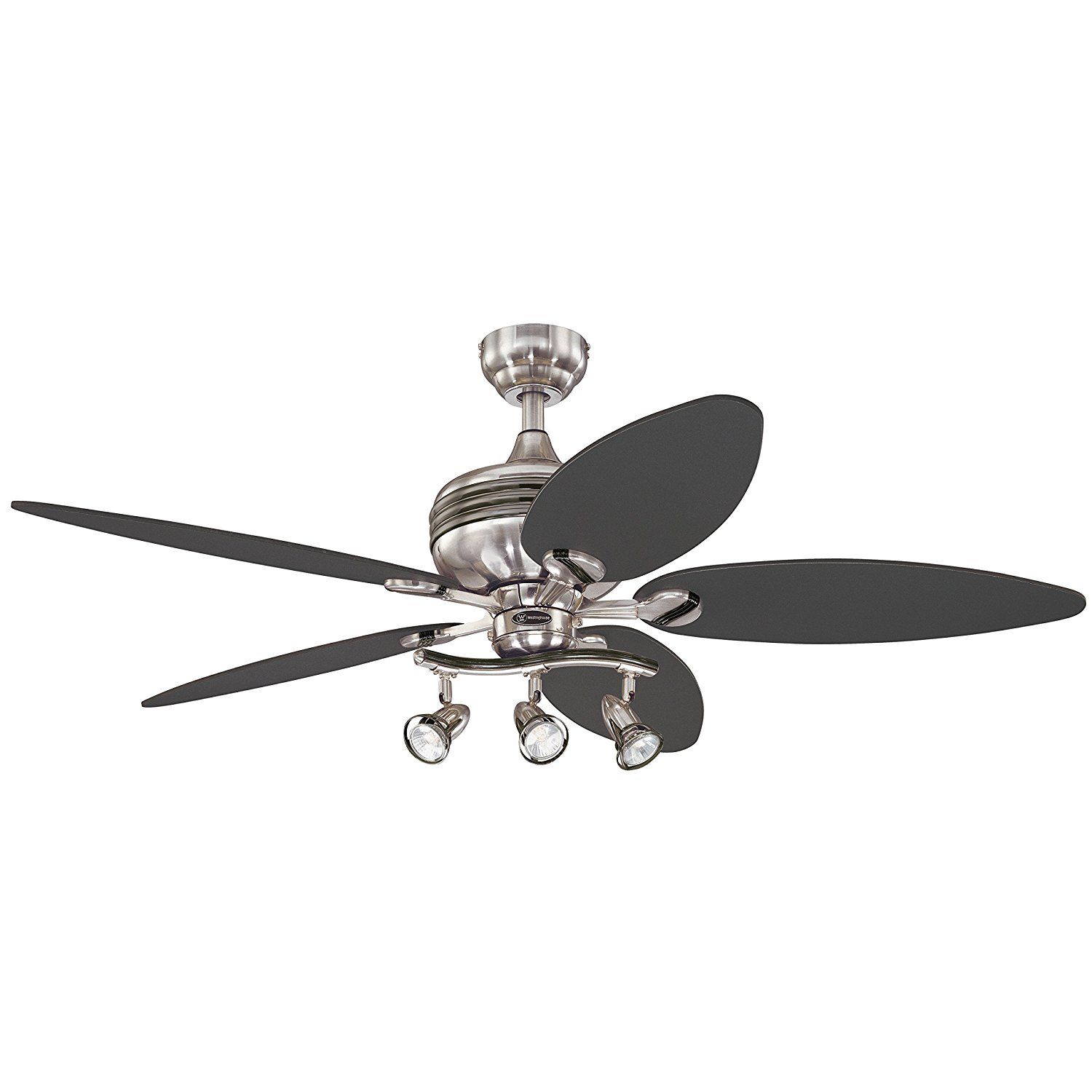 Westinghouse 7234220 Xavier II 52-Inch Five-Blade Indoor Ceiling Fan with Three Spot Lights, Brushed Nickel with Gun Metal Accents