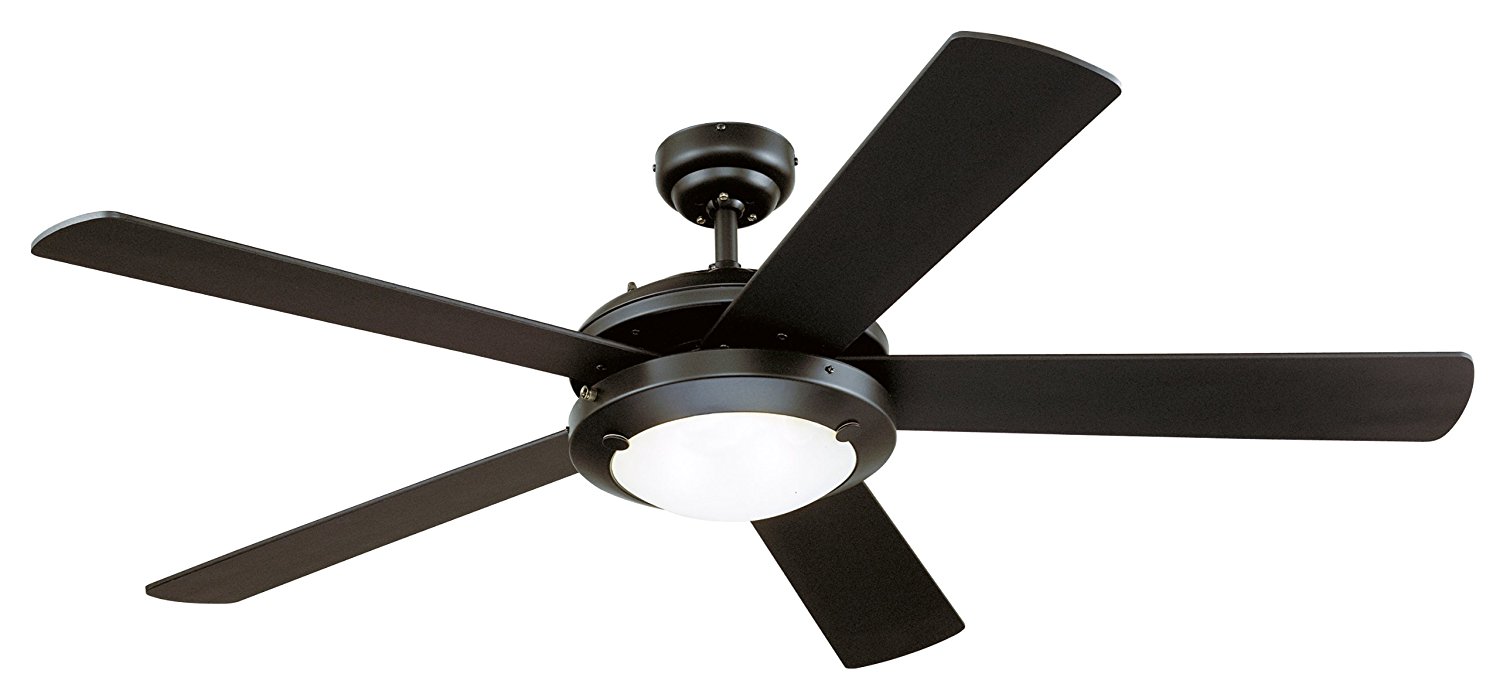 Westinghouse 7801665 Comet Two-Light 52-Inch Reversible Five-Blade Indoor Ceiling Fan, Matte Black with Frosted Glass