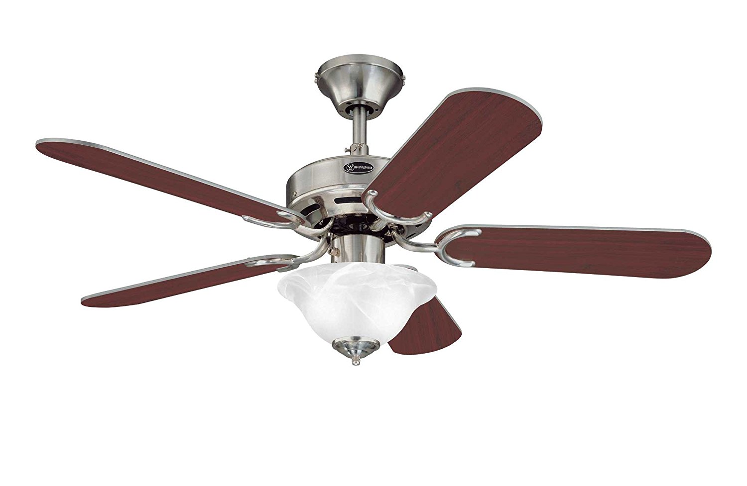 Westinghouse 7877365 Richboro SE Two-Light 42-Inch Reversible Five-Blade Indoor Ceiling Fan, Brushed Nickel with Frosted White Alabaster Glass Bowl