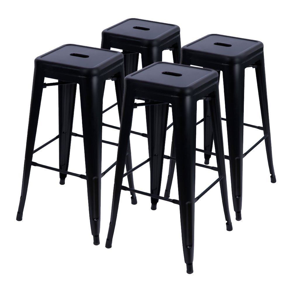 Furmax 30'' High Metal Stools Backless Indoor/Outdoor Use Stackable Bar Stools Black (4 pack)