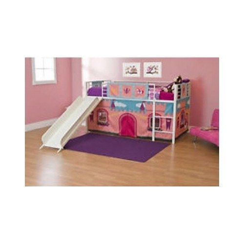 Girls Loft Bed With Slide Princess Tent Canopy Castle Twin With Curtain Bunk Bed