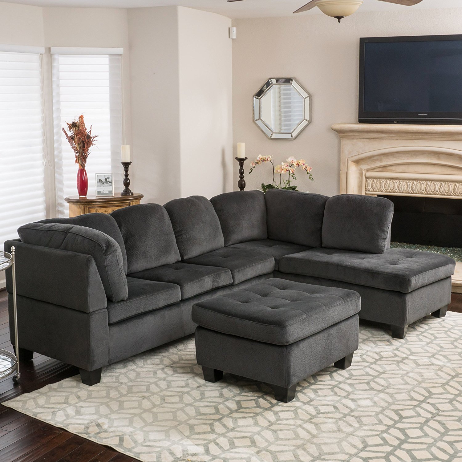 Gotham 3-piece Charcoal Fabric Sectional Sofa Set