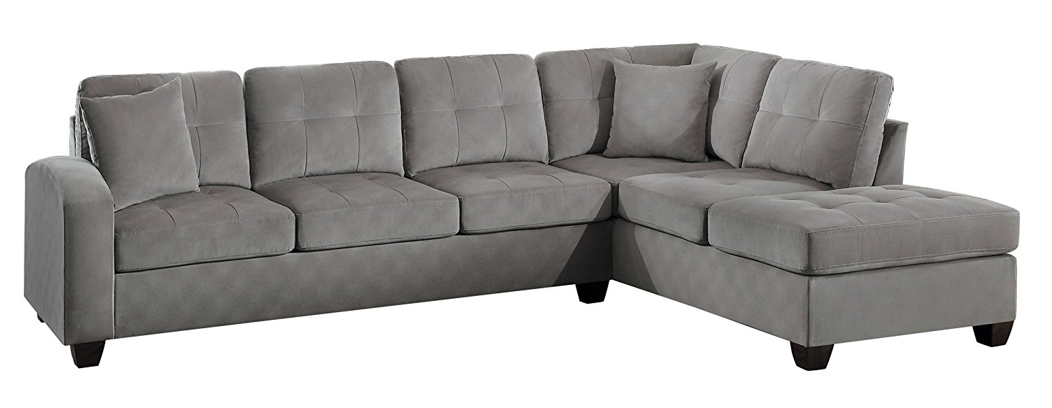 Homelegance Sectional Sofa Polyester With Reversible Chaise and Two Toss Pillows, Taupe