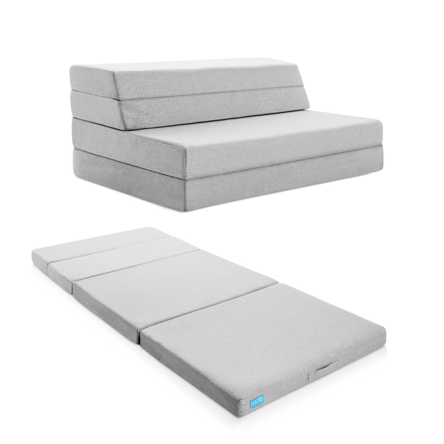 LUCID 4 Inch Folding Mattress and Sofa with Removable Indoor / Outdoor Fabric Cover - Twin Size
