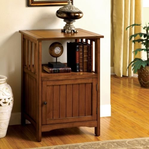 1PerfectChoice Mission Antique Oak Solid Wood Hallway Telephone Plant Stand Snack Table w/ Door