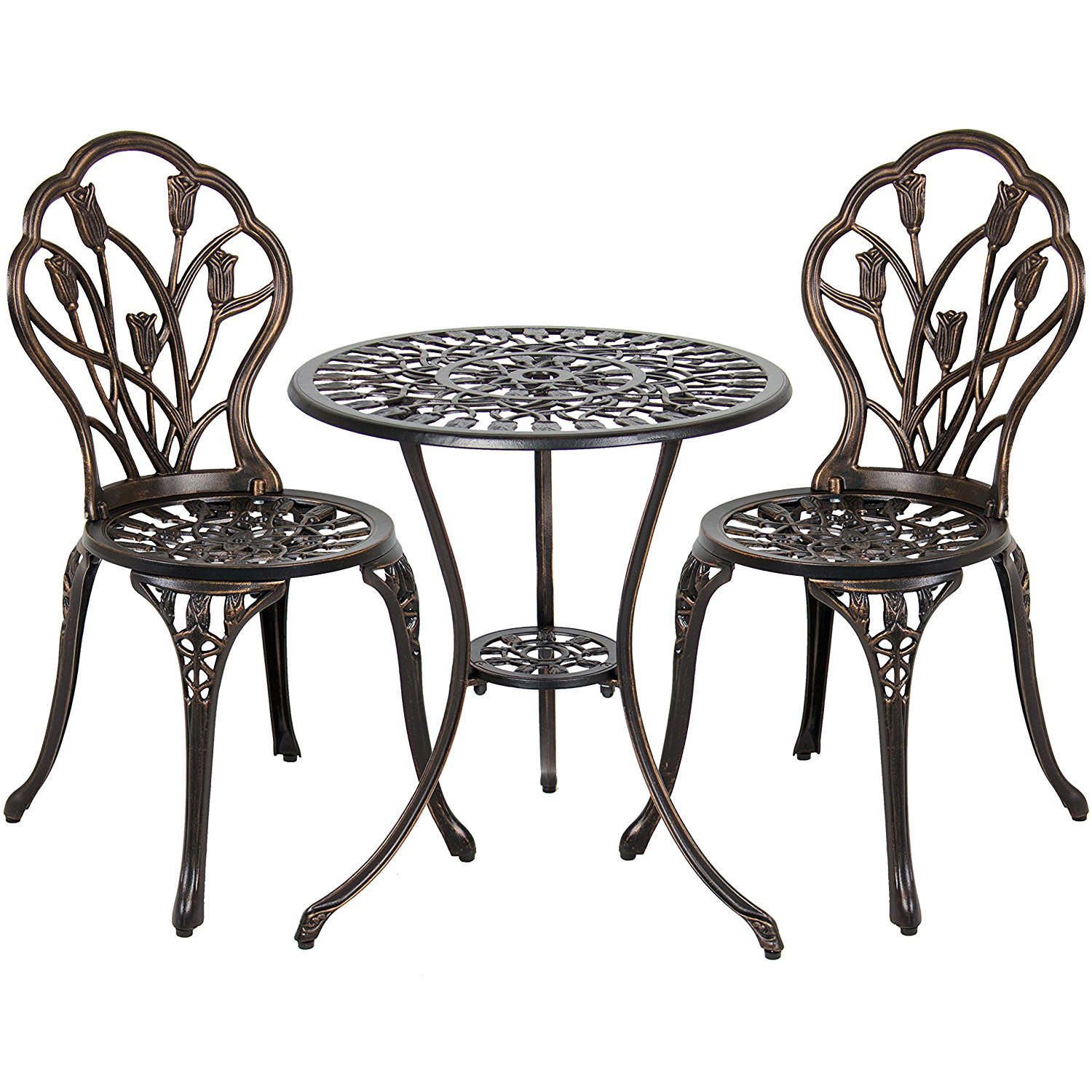 Best Choice Products Outdoor Patio Furniture Tulip Design Cast Aluminum 3 Piece Bistro Set in Antique Copper