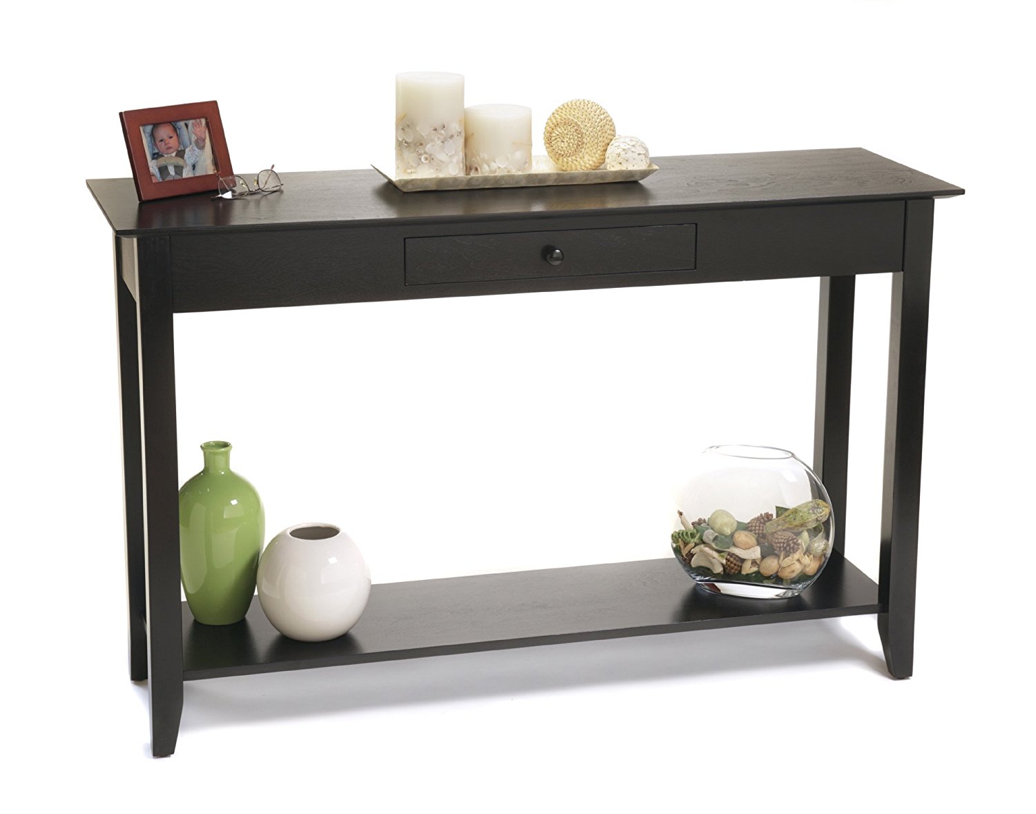 Convenience Concepts American Heritage Console Table with Drawer and Shelf, Black