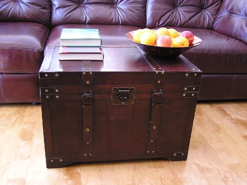 Gold Rush Steamer Trunk Wood Storage Wooden Treasure Chest - Large Trunk
