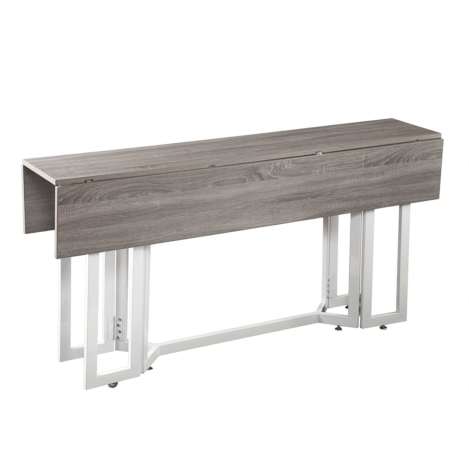 Holly & Martin Driness Drop Leaf Console Dining Table, Weathered Gray Finish with White Metal Base