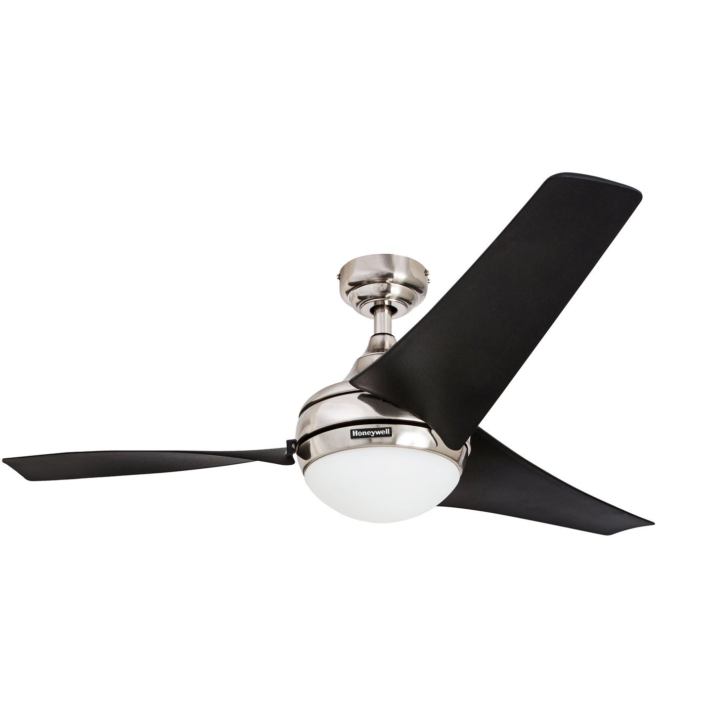Honeywell Rio 54-Inch Ceiling Fan with Integrated Light Kit and Remote Control, Contemporary, 3 Black Matte Blades, Brushed Nickel