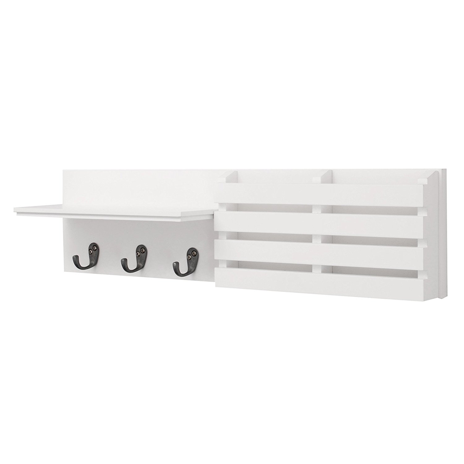 Kiera Grace Sydney Wall Shelf and Mail Holder with 3 Hooks, 24-Inch by 6-Inch, White