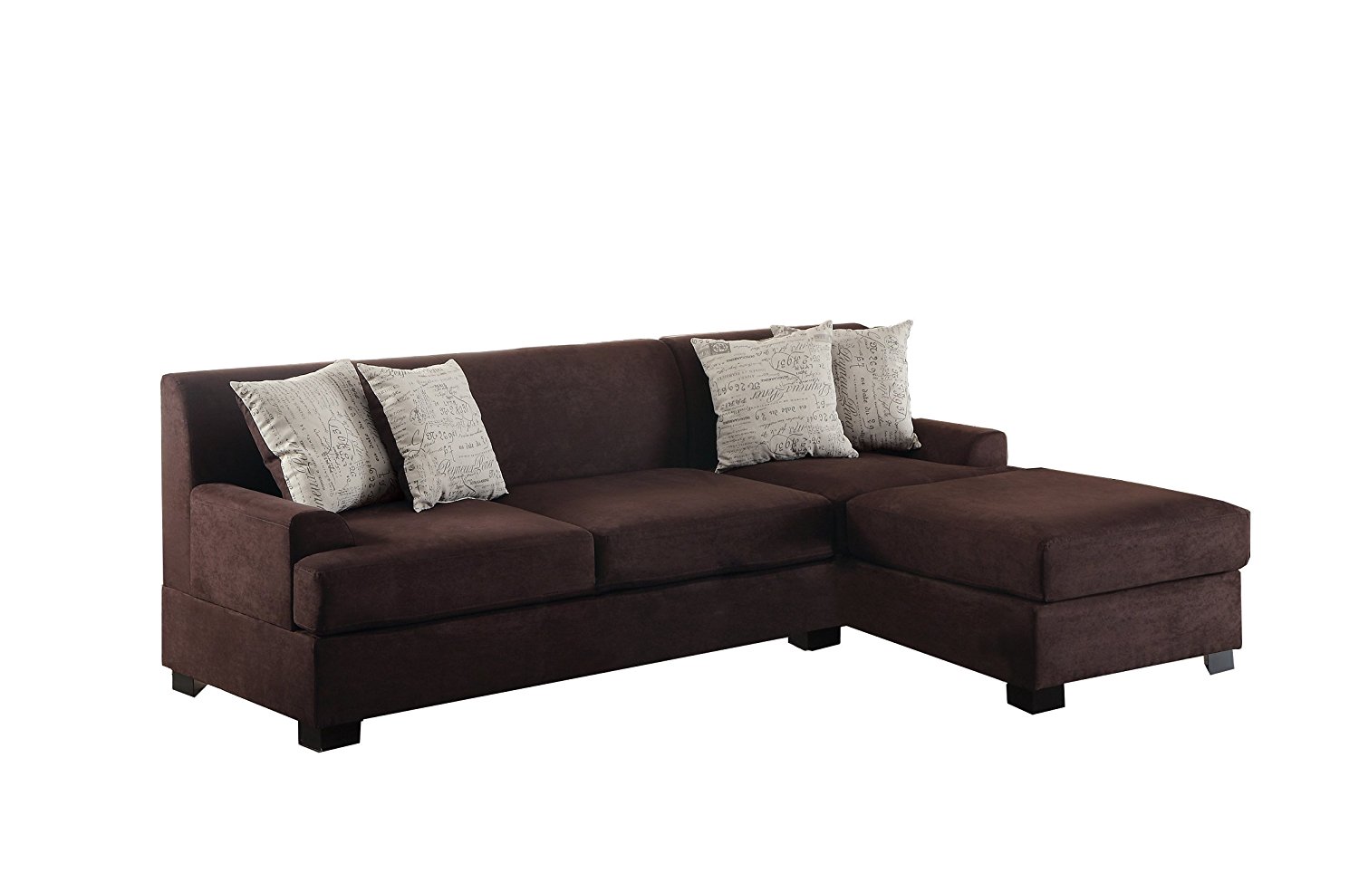 Poundex Bobkona Samuel Microsuede 3-Seat Reversible Sectional Sofa, Chocolate