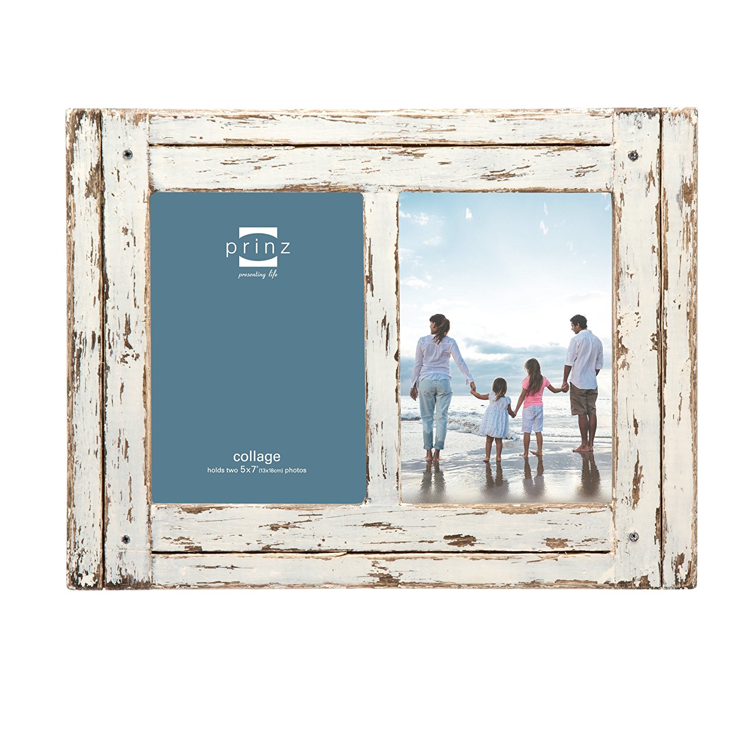 Prinz 2 Opening Homestead Antique Wood Collage Frame, 5 x 7", White