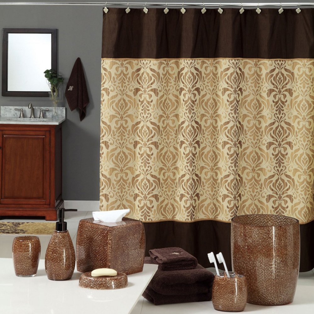 Uphome Luxury Brown Gold Shiny Damask Bathroom Shower Curtain - Waterproof and Mildewproof Havy-duty Polyester Fabric Bathroom Curtain Ideas (72"W x 78"H)