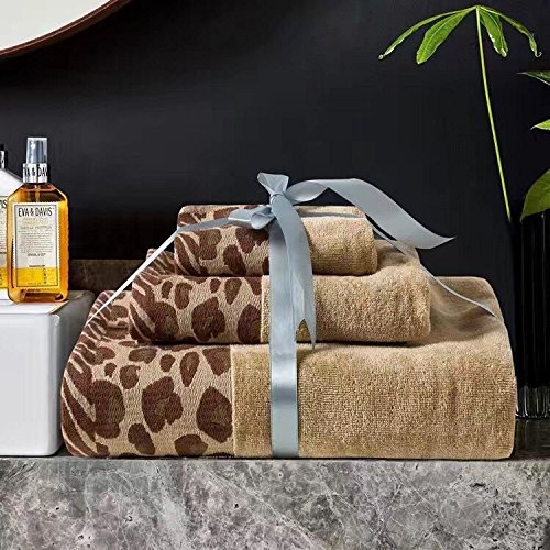 Ustide 3-Piece Leopard Print Bath Towels Set Solid Cotton Hand Towels Super Soft and Water Absorption Towels Sets