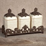 GG Collection 3 Piece Ceramic Canister Set with Metal Base - Cream