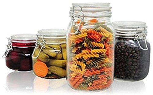 PriorityChef 4-Piece Glass Storage Jars, Perfect for Storing Coffee, Sugar, Flour, or Sweets, Keeps Bugs Out