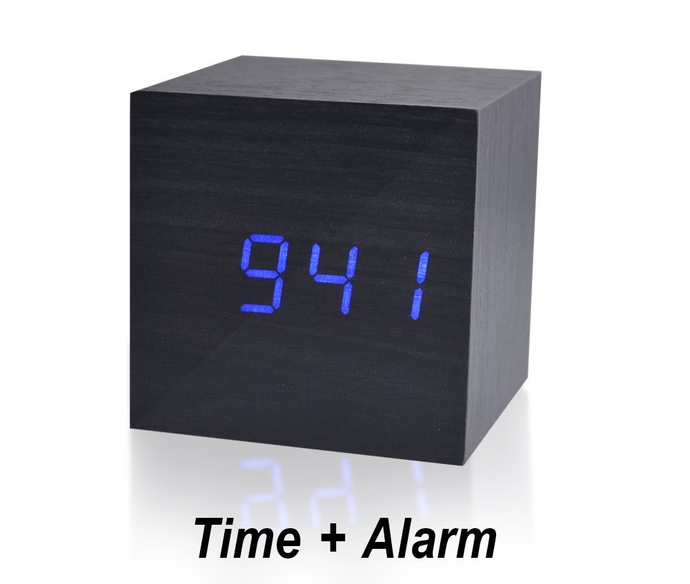 Beautys 101 Wooden Digital Alarm Clock- Premium Multifunction Electronic LED Digital Alarm Clock For Bedroom, Kids’ Room & Travel- Modern, Stylish & Reliable Alarm Clock (Blue Light - Black Wood)