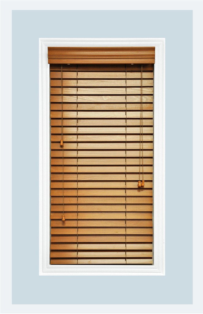 Custom-Made, Premium Real Wood Horizontal Window Blinds, 2" Slats, Golden Oak, Inside Mount