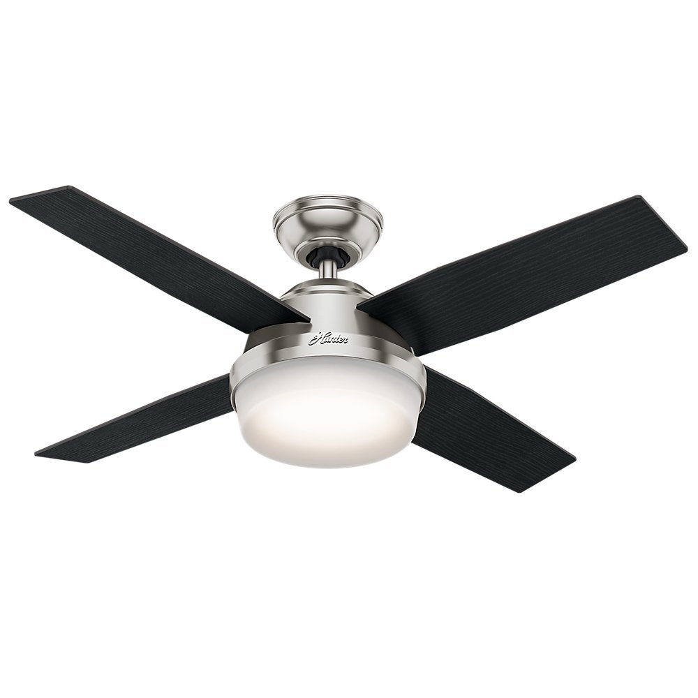 Hunter 59245 Contemporary Dempsey Brushed Nickel Ceiling Fan With Light & Remote, 44"