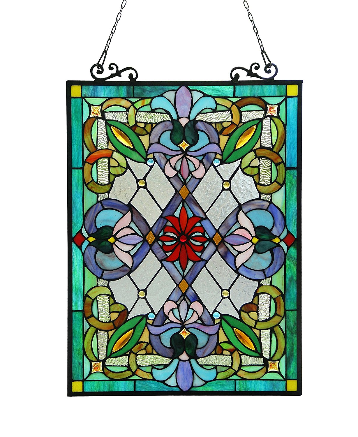 IZZY Tiffany-glass Victorian Window Panel 18x25