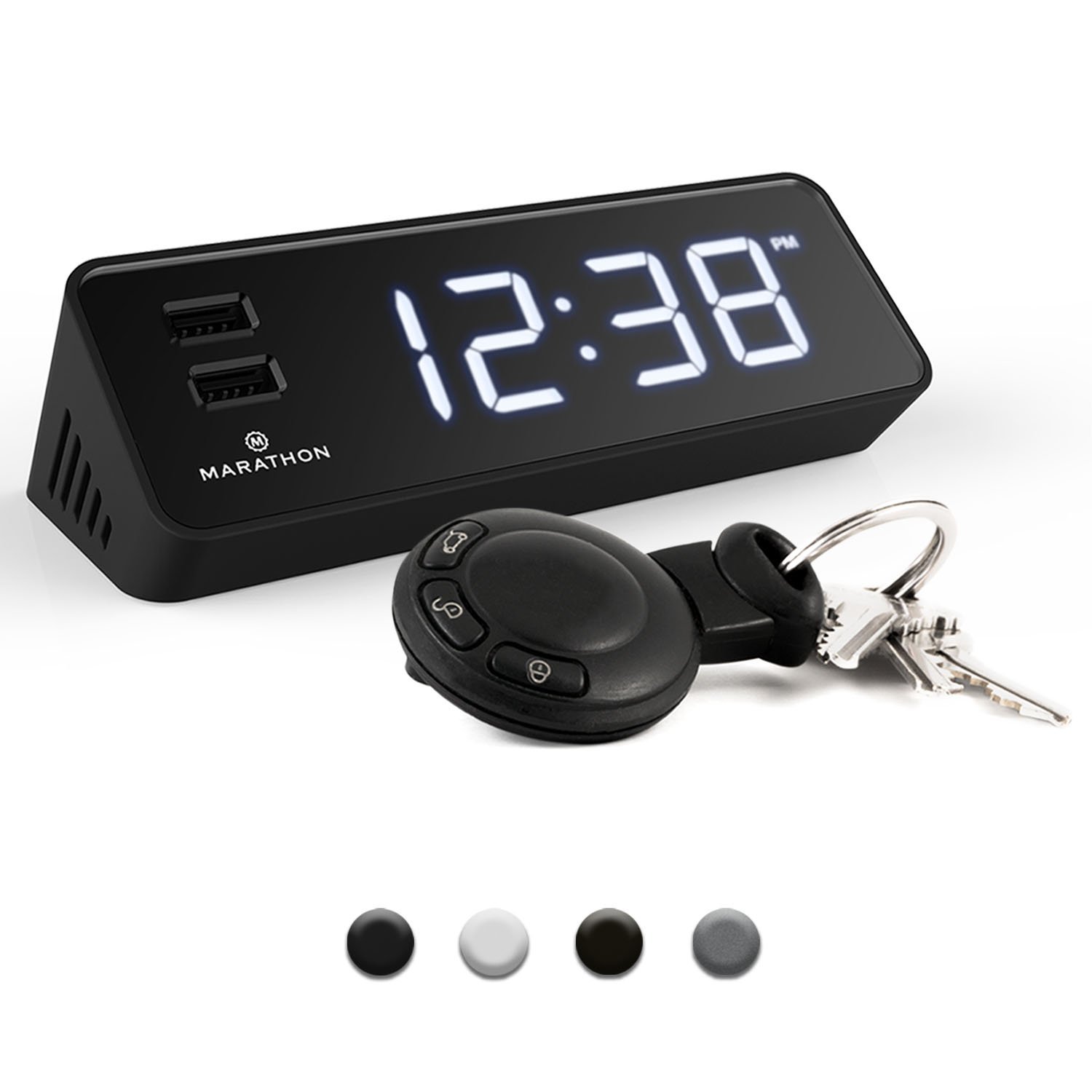 MARATHON CL030055BK LED Alarm Clock with Two Fast Charging, Front Facing USB Ports