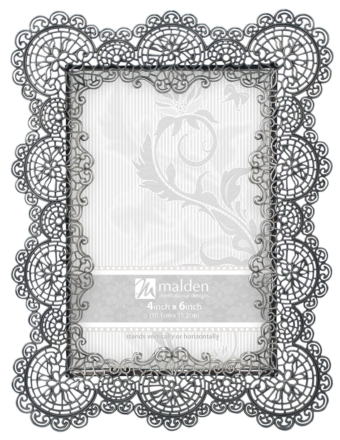 Malden International Designs Sabella Lace Metal Picture Frame, 4x6, Silver