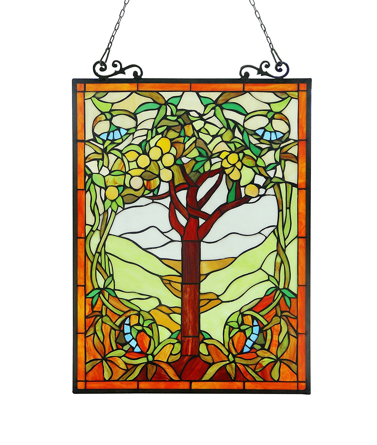OLEA Fruits of life Tiffany-style Glass Window Panel 18x25