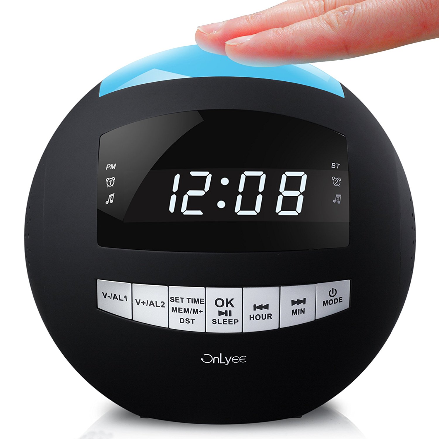 OnLyee Digital Dimmable Alarm Clock Radio & Wireless Bluetooth Speaker with AM FM,AUX,Dual USB Charging,Multi-Color LED Night Light