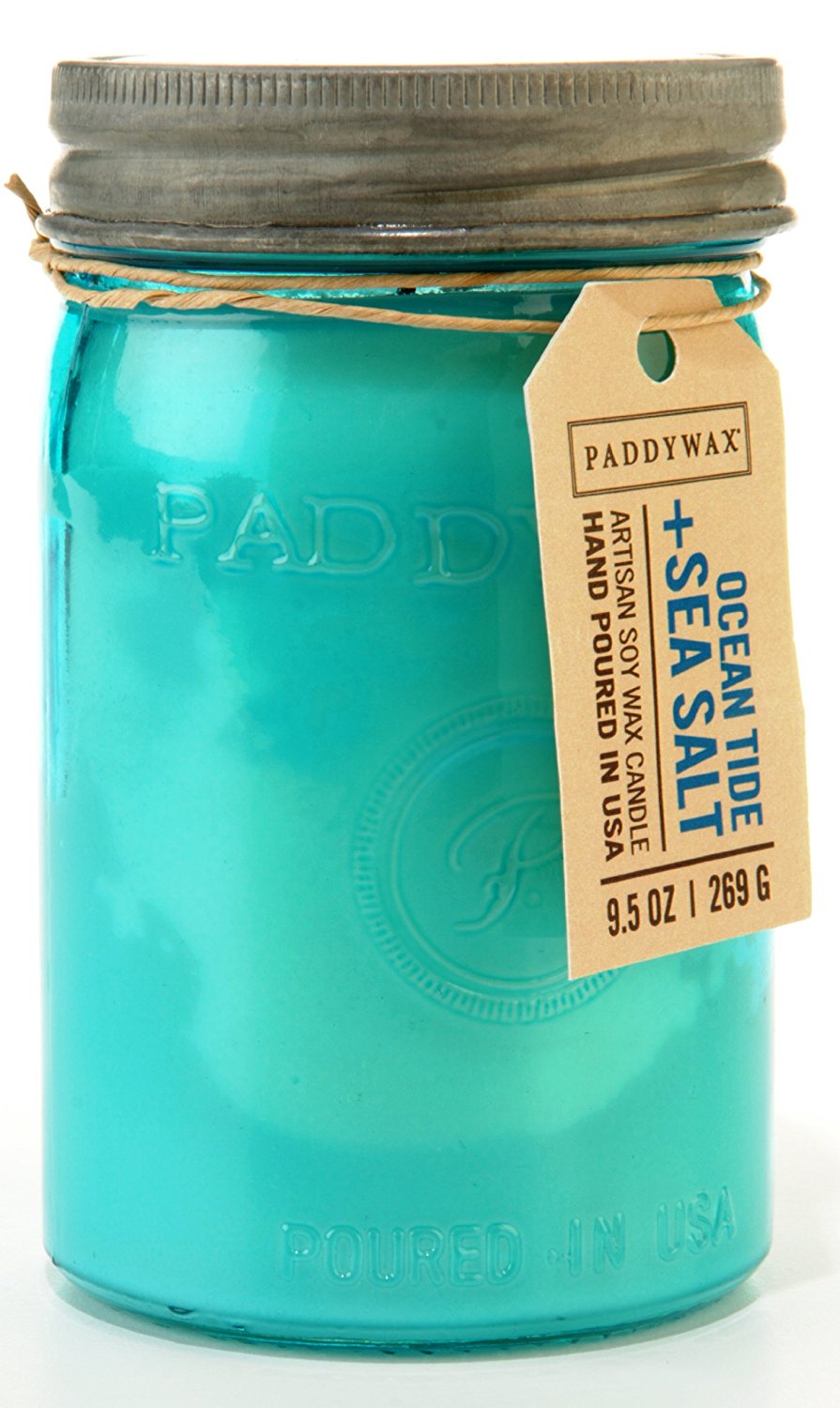 Paddywax Candles Relish Jar Collection Candle, 9.5-Ounce, Aqua Ocean Tide and Sea Salt
