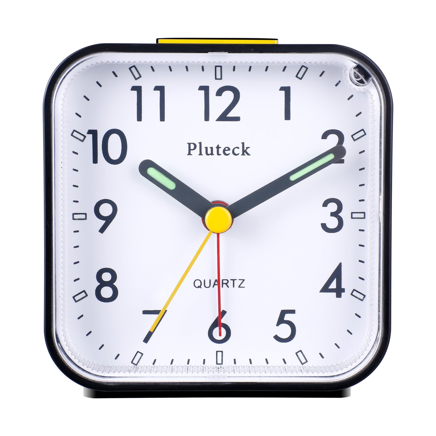 Pluteck Non Ticking Analog Alarm Clock with Nightlight and Snooze/Ascending Sound Alarm/Simple to Set Clocks, Battery Powered, Small, Black