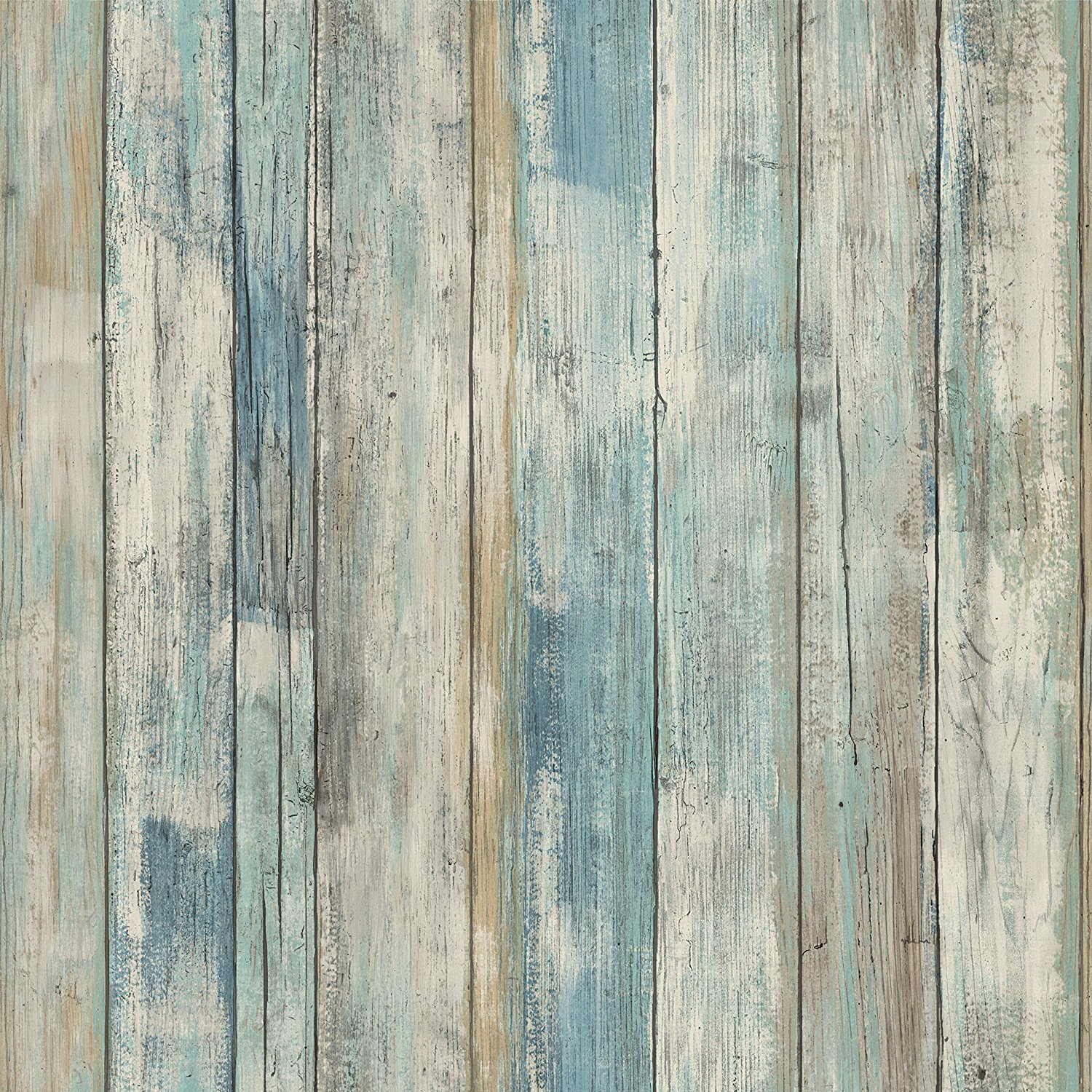 RoomMates RMK9052WP Blue Distressed Wood Peel and Stick Wallpaper Décor