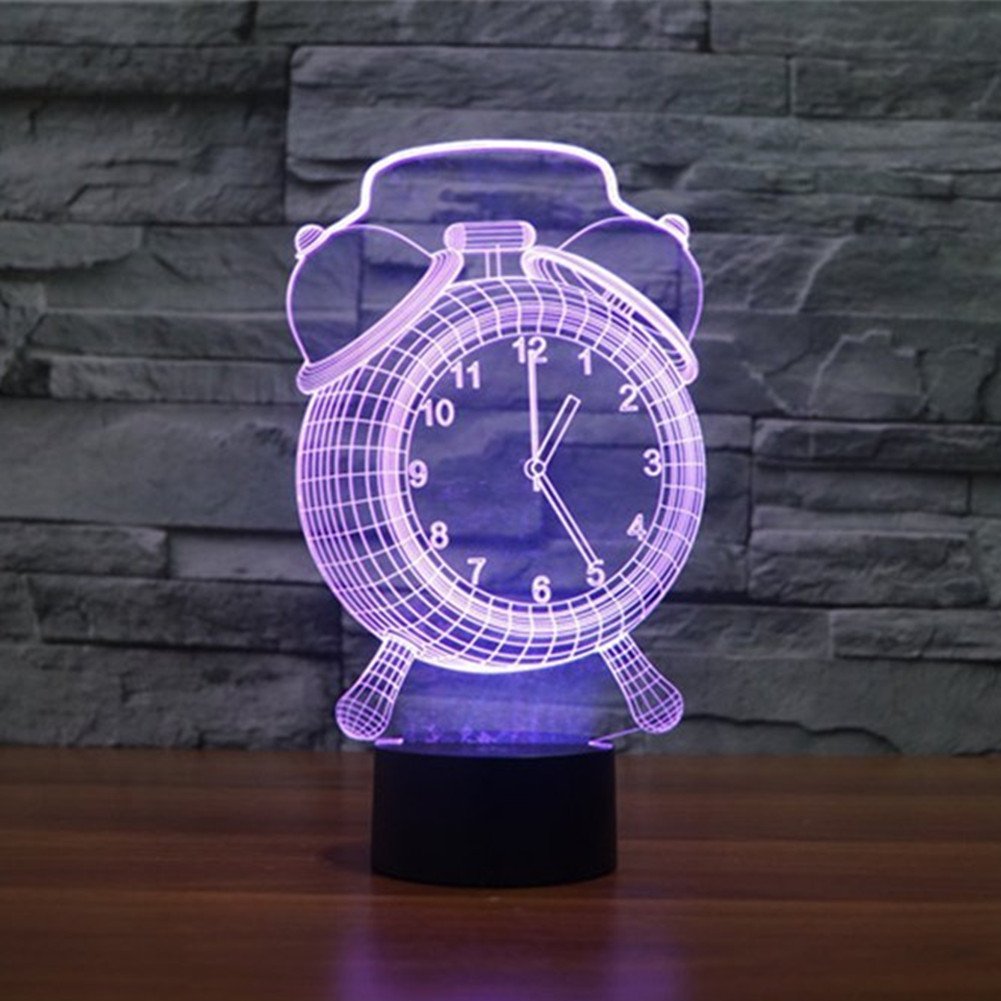 ZTOP 3D Optical Illusion Night Light Clock 7 Color Changing LED Touch Desk Lamp Alarm Clock Baby Children Kids Room Bedroom Table Lamp