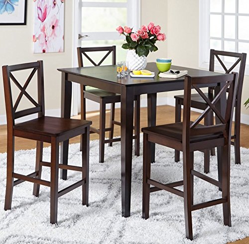 5-piece Counter Height Dining Room Set Dinette Sets Kitchen for 4 Persons. Home Dinning Room Furniture 4 Chairs Stools Made of Rubberwood, One Dinning Table Pub Table Made of Wood … (Espresso)