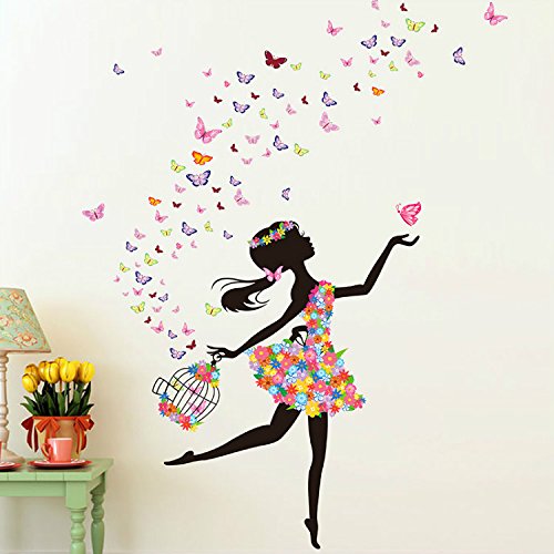 51 x 68 Inch Butterfly DIY Wall Sticker Decor Fairy Flower Girl Wall Decal Art Vintage Wall Decals for Kids Wedding Room Home Bedroom Living Room Decoration