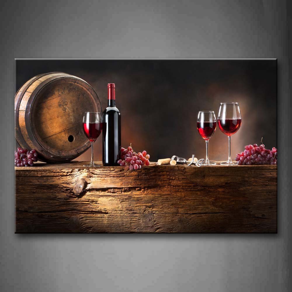 Brown Wine With Grapes And Barrel. Wall Art Painting The Picture Print On Canvas Food Pictures For Home Decor Decoration Gift