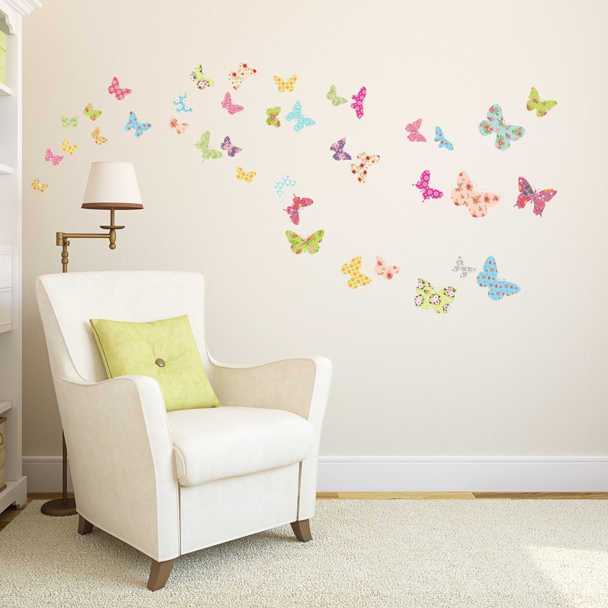 Decowall DW-1408 Patterned Butterflies Kids Wall Decals Wall Stickers Peel and Stick Removable Wall Stickers for Kids Nursery Bedroom...