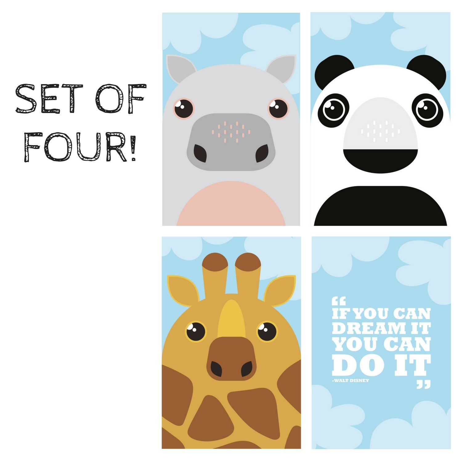 KIDS POSTERS for BEDROOM DECOR: Animal Prints For Children, Set of FOUR 11X17 Posters, Animals Wall Hangings For Nursery, Wall Decals For Baby Room. By Pillow & Toast.
