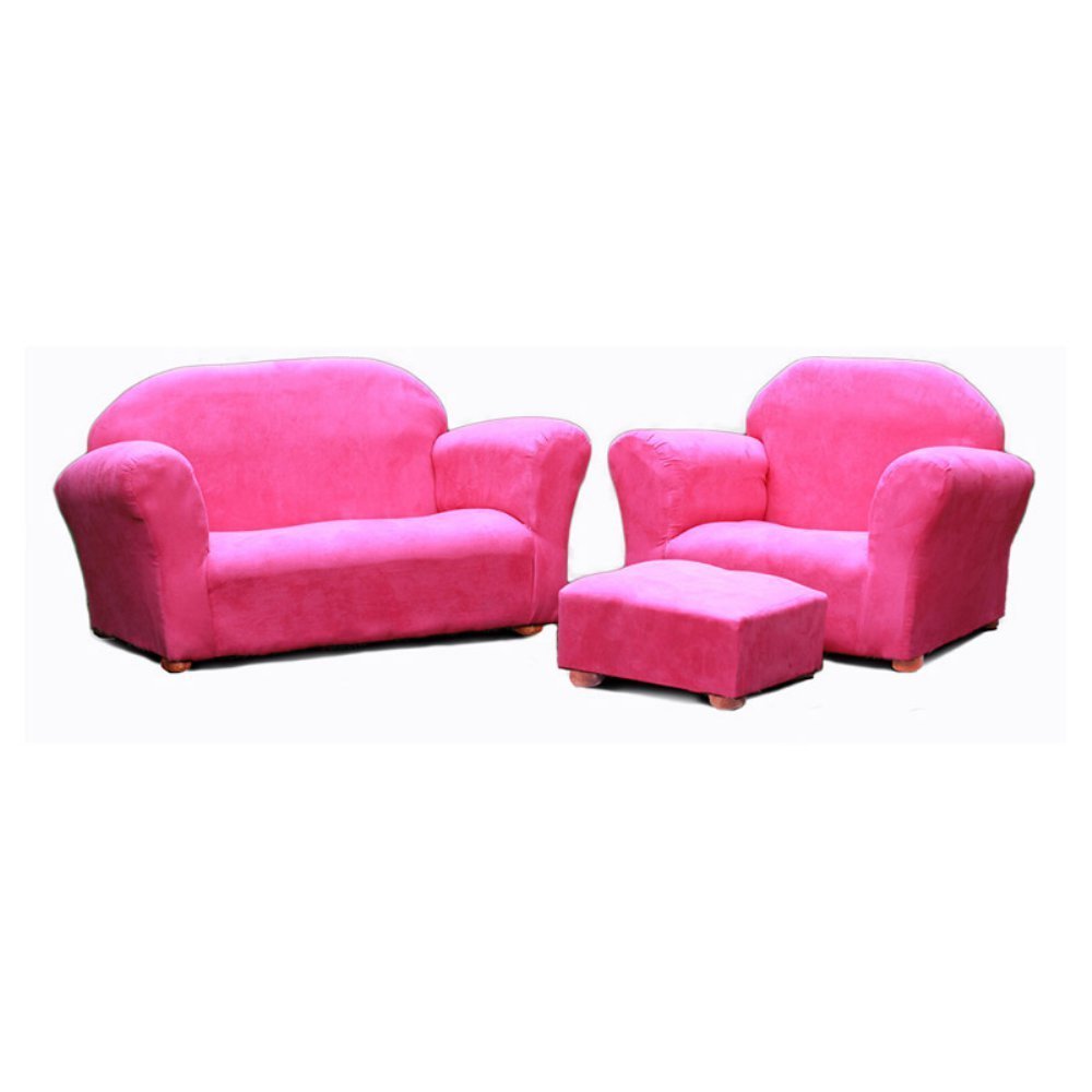 Keet Roundy Microsuede Children's Chair, Sofa and Ottoman Set, Hot Pink