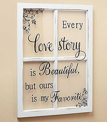 LOVE STORY White Wooden Window Pane Frame Sentiment Decor Shabby Chic Cottage Wall Hanging Inspirational Home Accent Plaque Decoration
