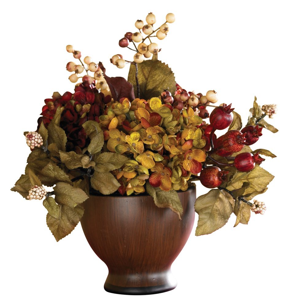 Nearly Natural 4680 Autumn Hydrangea with Round Vase, Multi Color