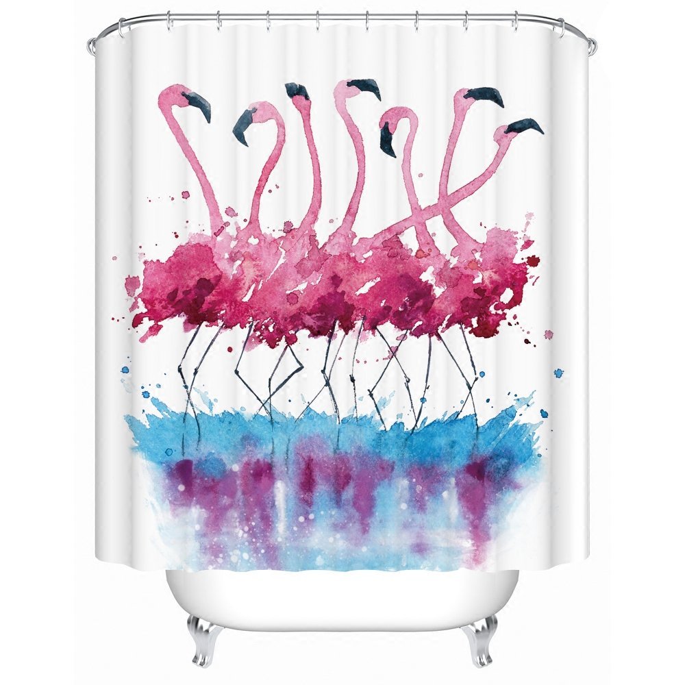 Uphome Tropical Pink Flamingo Customized Kids Bathroom Shower Curtain - White Background Polyester Fabric Bathroom Curtain Ideas (60"W x 72"H)